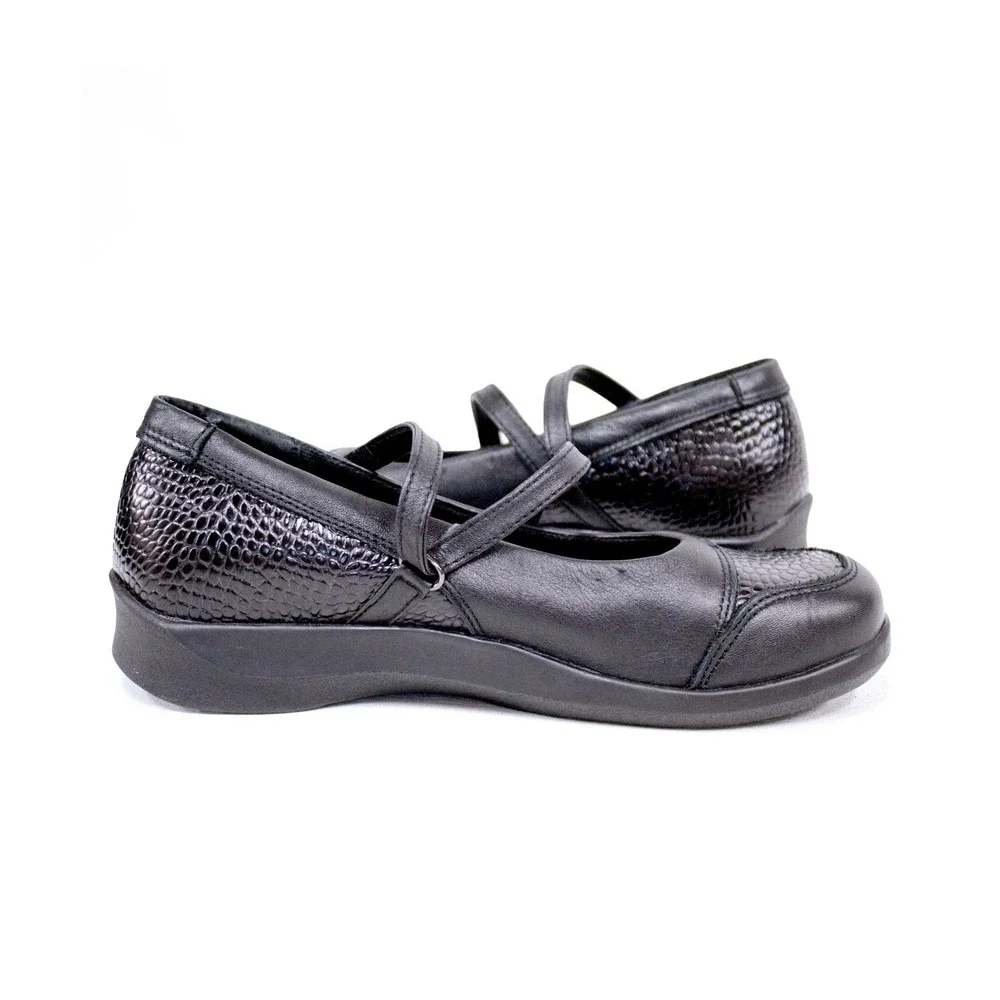 Aetrex Mary Jane Shoes Black Textured Pebbled Leather Comfort Size 7.5